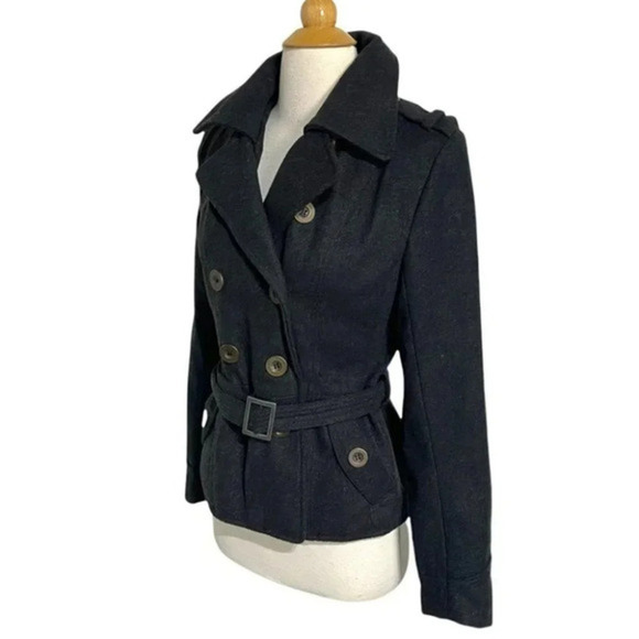 Outer Edge M charcoal gray wool blend belted pea coat - Picture 5 of 11